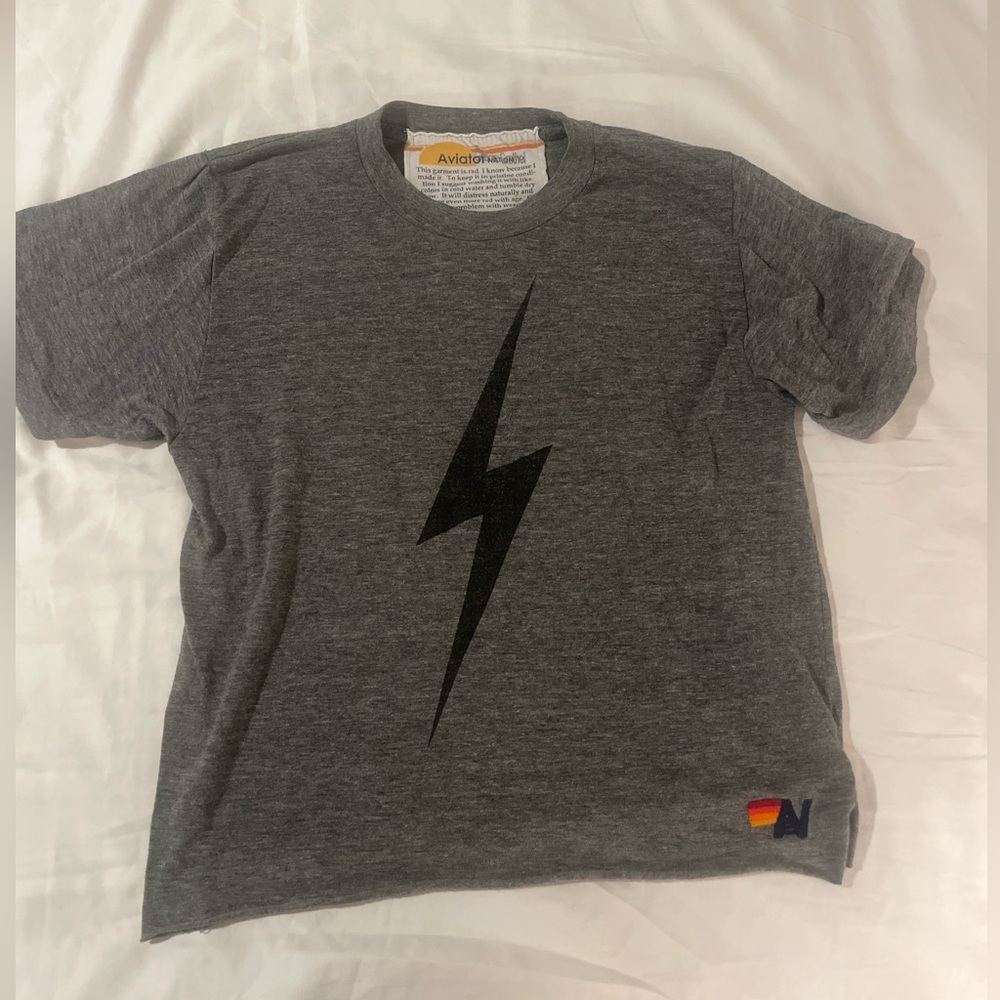 Aviator nation women’s heather grey lightning bolt crop top